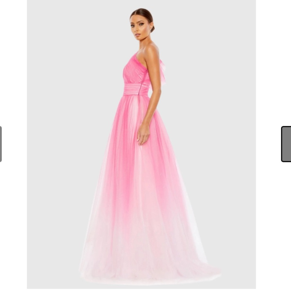 Mac Duggal Pink Ombre Glitter Tulle One Shoulder Gown Dress Size 2 NWT